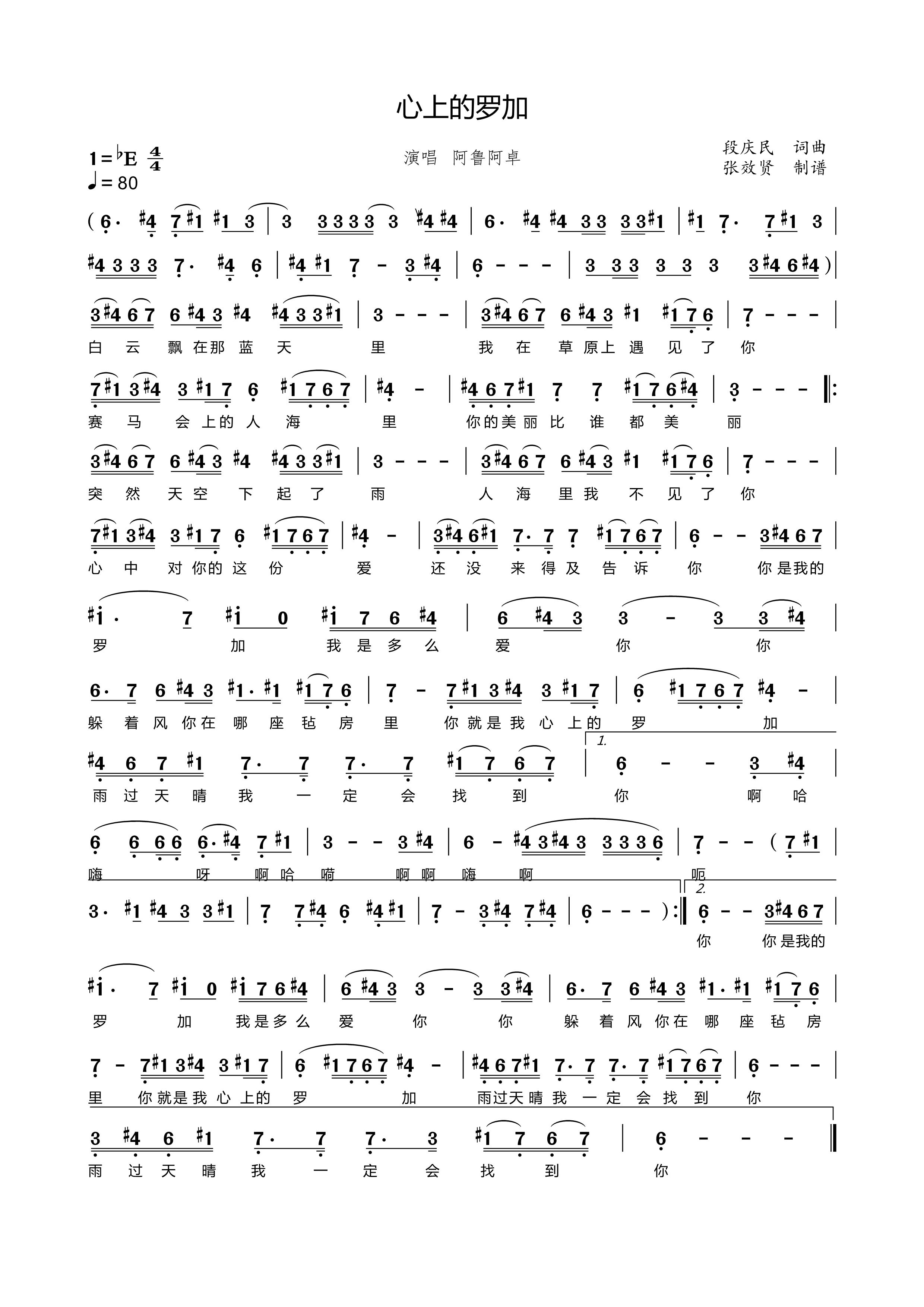 薩克斯心上的羅加簡(jiǎn)譜 薩克斯心上的羅加簡(jiǎn)譜