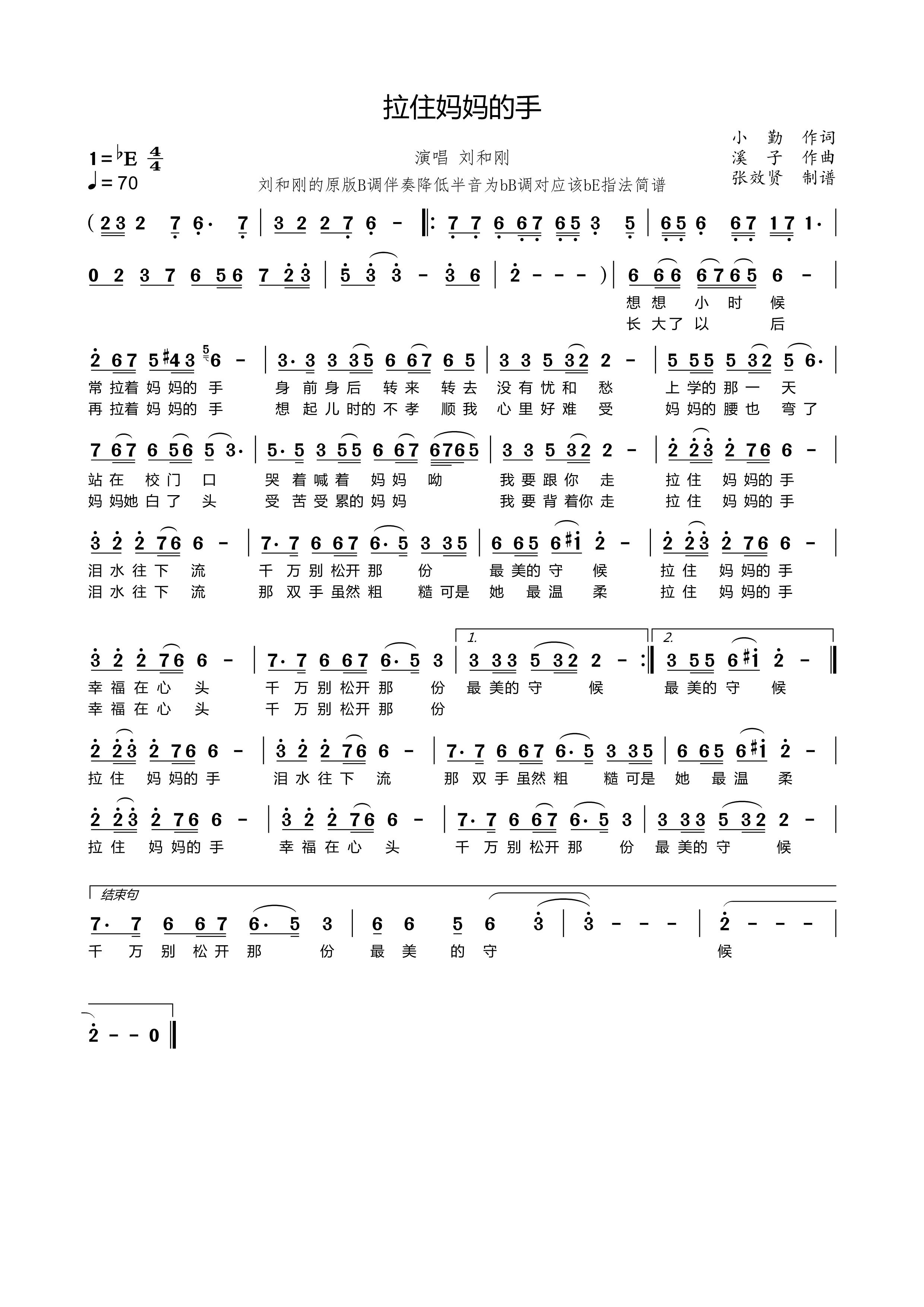 降e調(diào)薩克斯拉住媽媽的手簡譜 降e調(diào)薩克斯拉住媽媽的手簡譜