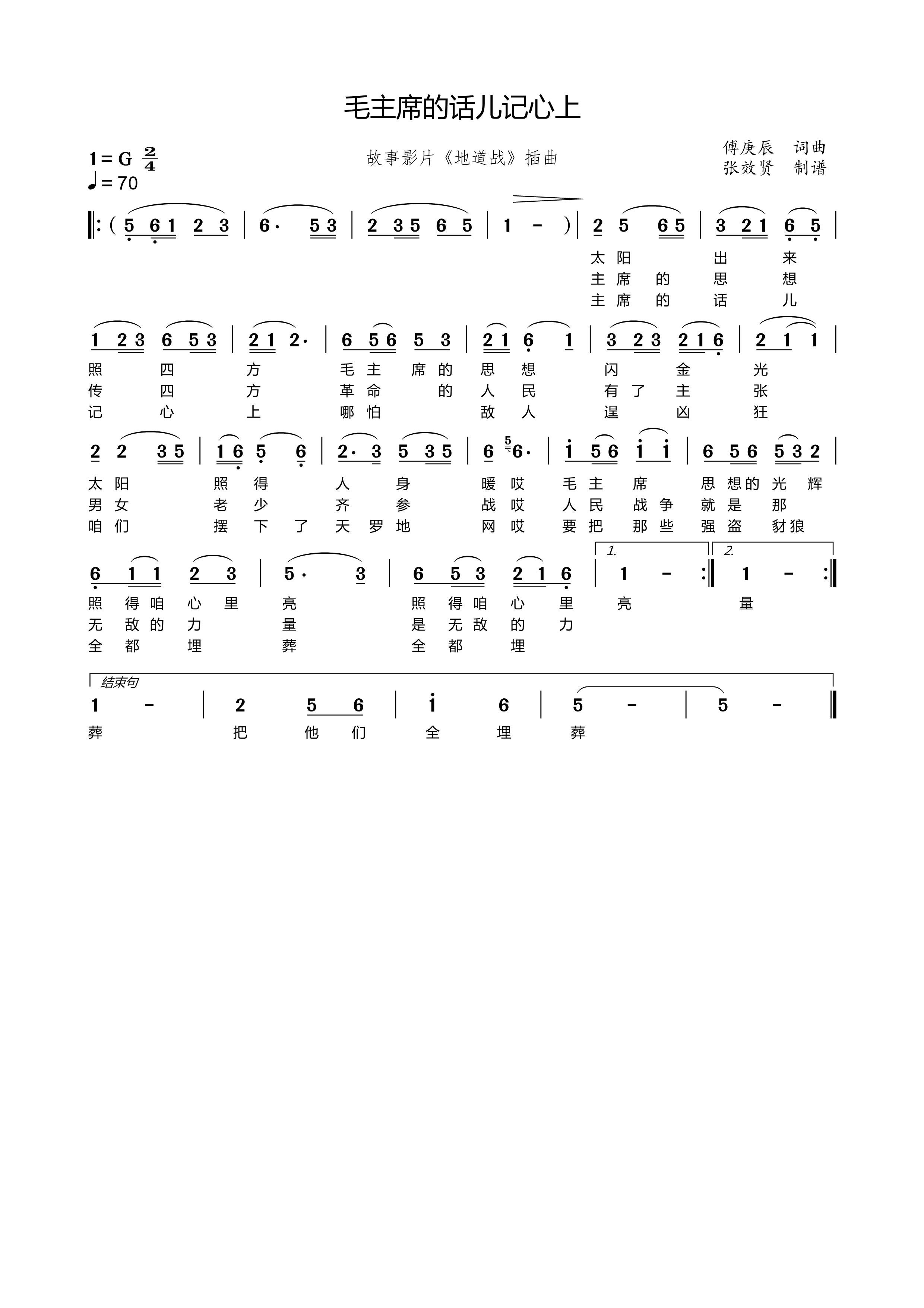 薩克斯 毛主席的話兒記心上 G調(diào)簡(jiǎn)譜 薩克斯 毛主席的話兒記心上 G調(diào)簡(jiǎn)譜