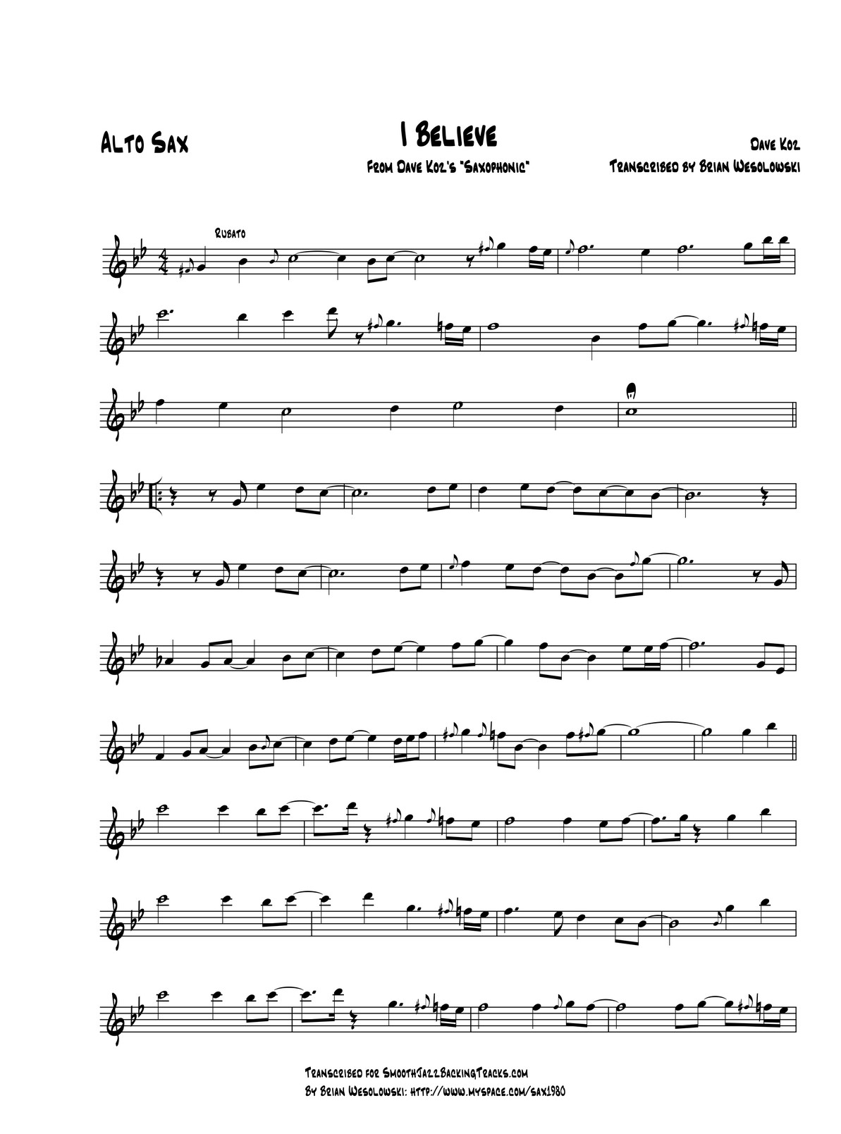 午夜的薩克斯 五線(xiàn)譜(降E調(diào)) 午夜的薩克斯 五線(xiàn)譜(降E調(diào))